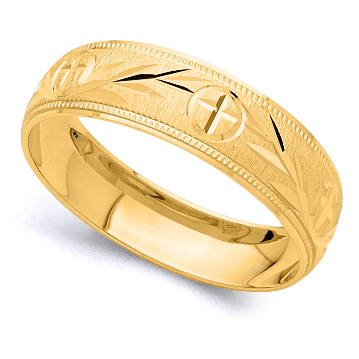 Precious Stars 14K Yellow Gold 6 mm Men s Cross Wedding Band