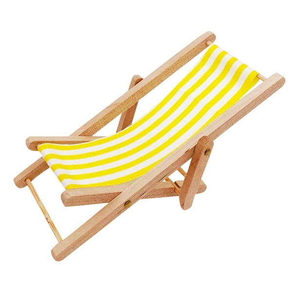 Toys 112 Mini Wooden Beach Chair Longue Deck Chair for Craft Dollhouse