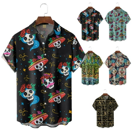 

Boys Crewneck Button Down Hawaiian Shirt Printed Cheap Costume for Boys 5-14 Years