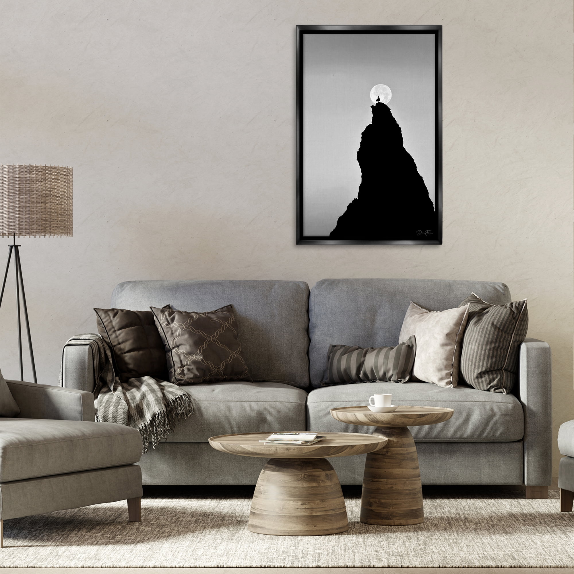 Stupell Industries Bird Silhouette on Peak Landscape Photography Black Floater Framed Art Print Wall Art, 21 x 31