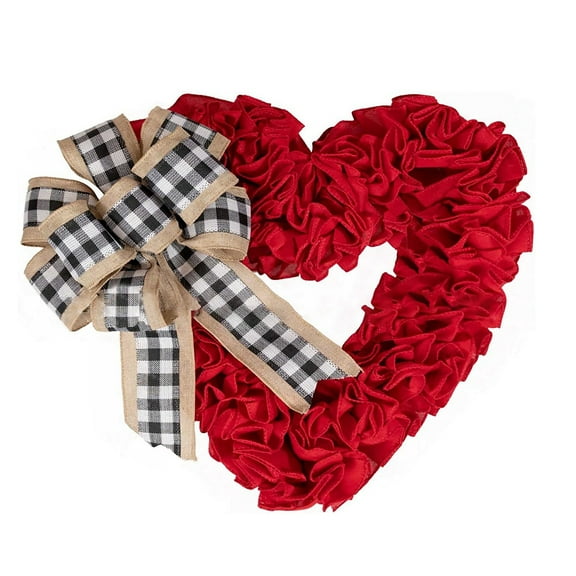 Valentines Day Wreath, Large Burlap Heart Shaped Door Wreath with Plaid, Valentines Wreaths for Front Door Farmhouse Valentine's Day Decorations Party Supplies