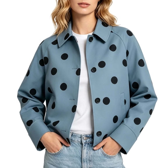 EazyTech Women Polka Dot Swing Jacket Button Front Long Sleeve Jackets Lightweight Trendy Casual Coat
