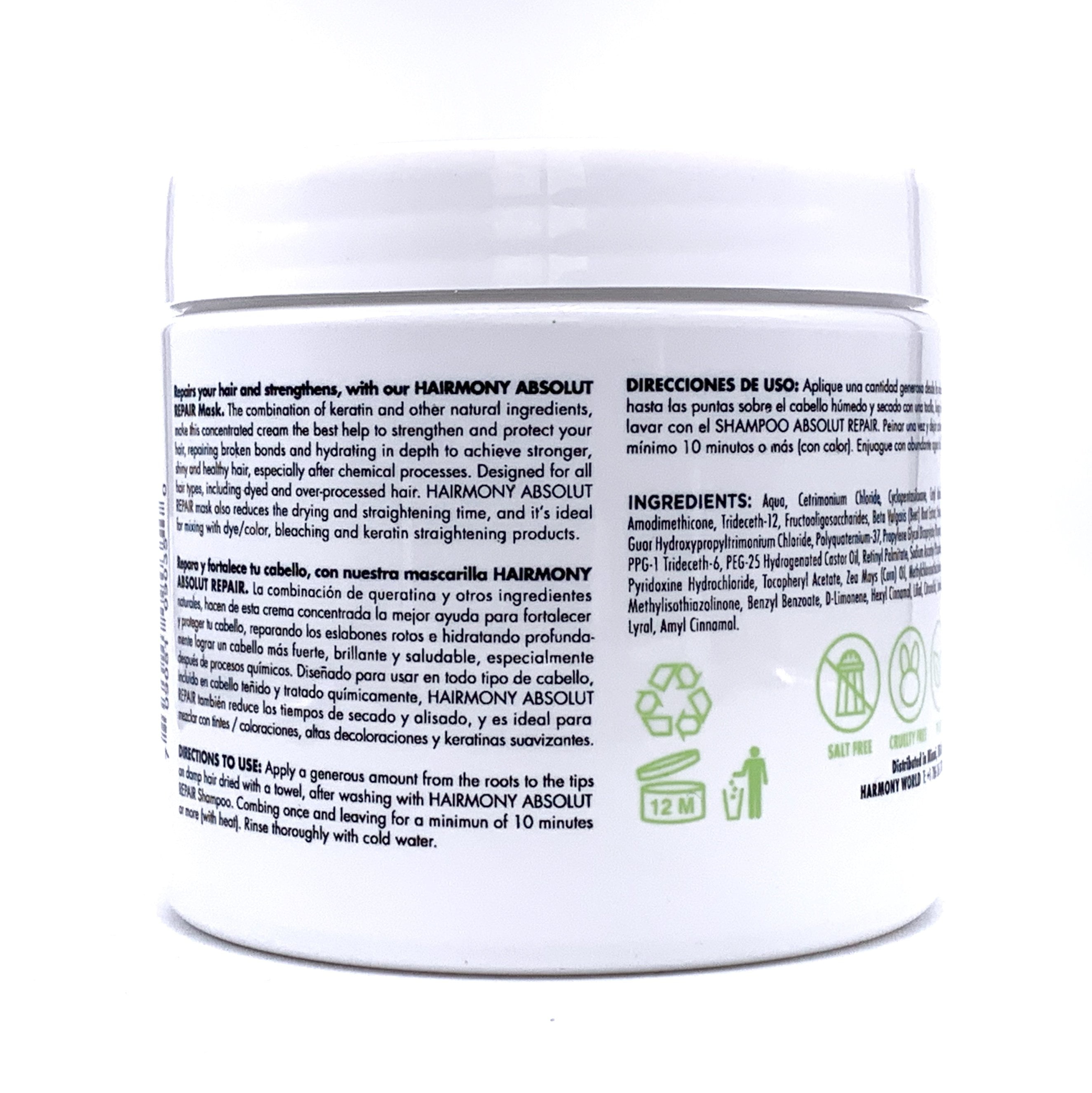 Hairmony Absolut Repair Professional Hair Mask 16 Fl oz - Mascara Reparadora Absoluta para el cabello