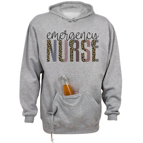 Emergency Nurse Leopard Print Beer Holder Tailgate Hoodie Sweatshirt Unisex Large Oxford