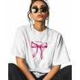 thumbnail image 2 of Women's Graphic T-Shirt White XS Women's Tops Pink Bow Tie Crew Neck Short Sleeve Shirts for Women, 2 of 3