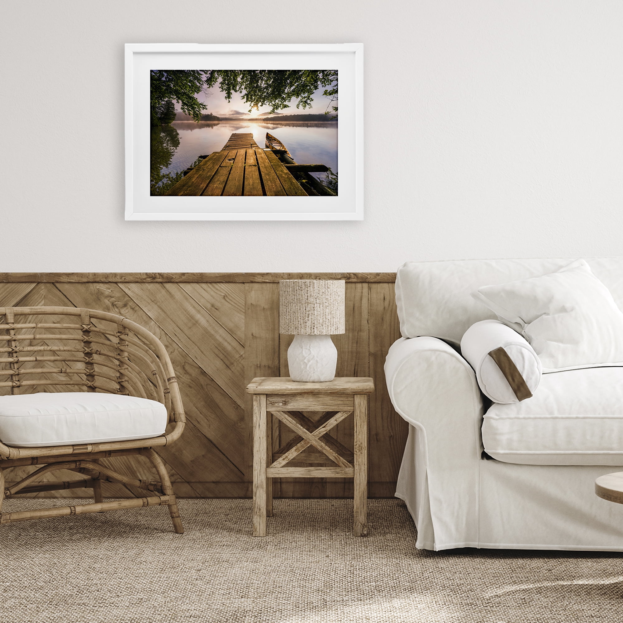 Stupell Industries Misty Morning Light on Lake White Framed Print Under Glass, design by Jonathan Zaharek