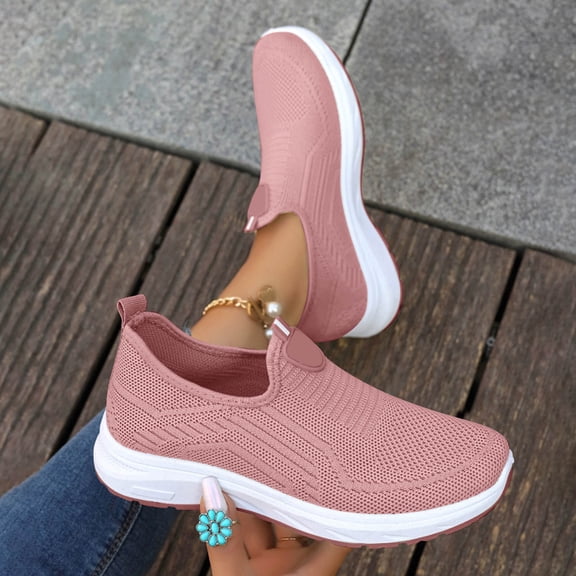 Domzle Slip on Sneakers for Women Walking Shoes Tennis Lightweight Breathable Mesh Nursing Orthopedic Workout Gym Travelling Pink 40