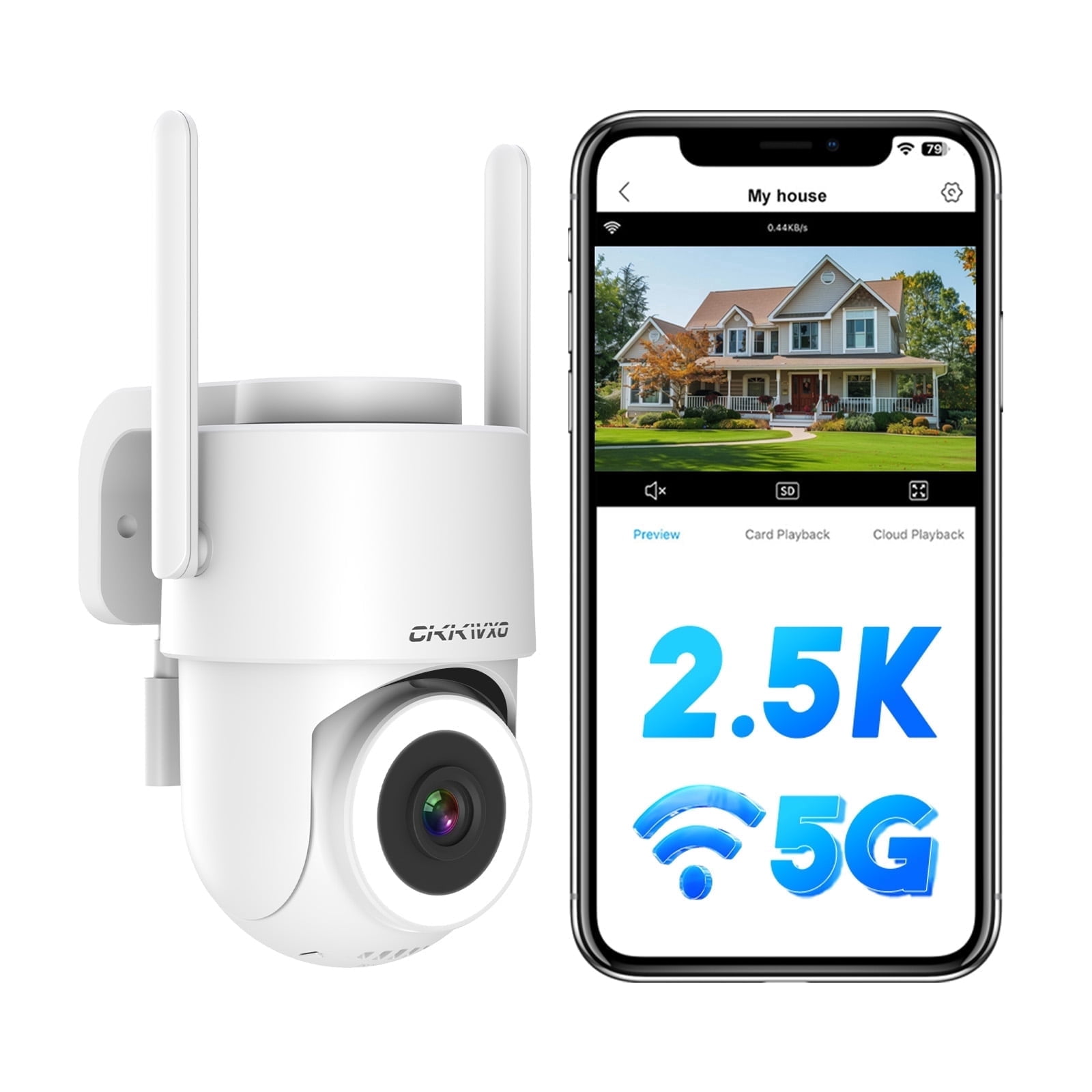 CiKiKWXO 5MP 2.5K Outdoor Security Camera,5G Wifi Camera,360° View,Motion Detection,Auto Tracking,Spotlight,Color Night Vision,Two-Way Audio,1 Pack