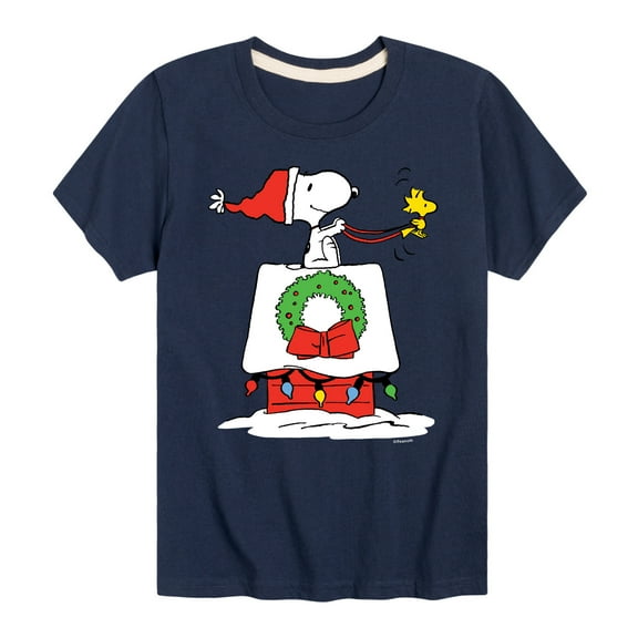 Peanuts - Snoopy & Woodstock House Sleigh - Toddler And Youth Short Sleeve Graphic T-Shirt