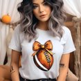 thumbnail image 2 of Football Bow T-Shirt | Cute Orange Game Day Graphic Tee for Women, White, Size S, 2 of 6