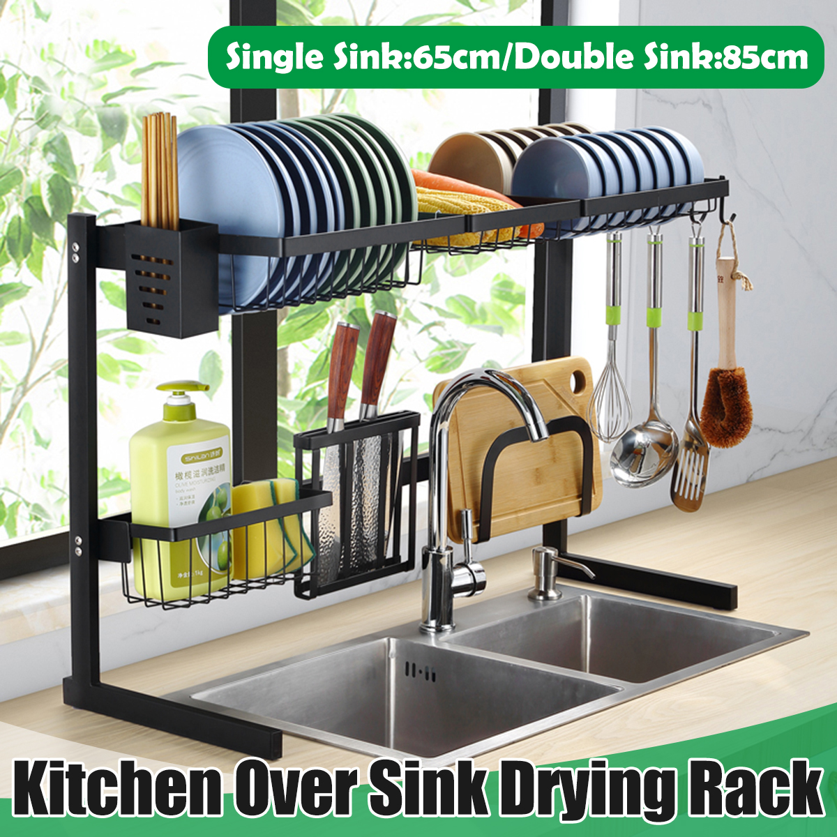 2 Tier Stainless Steel Over Sink Drain Rack Drying Rack Kitchen Shelf
