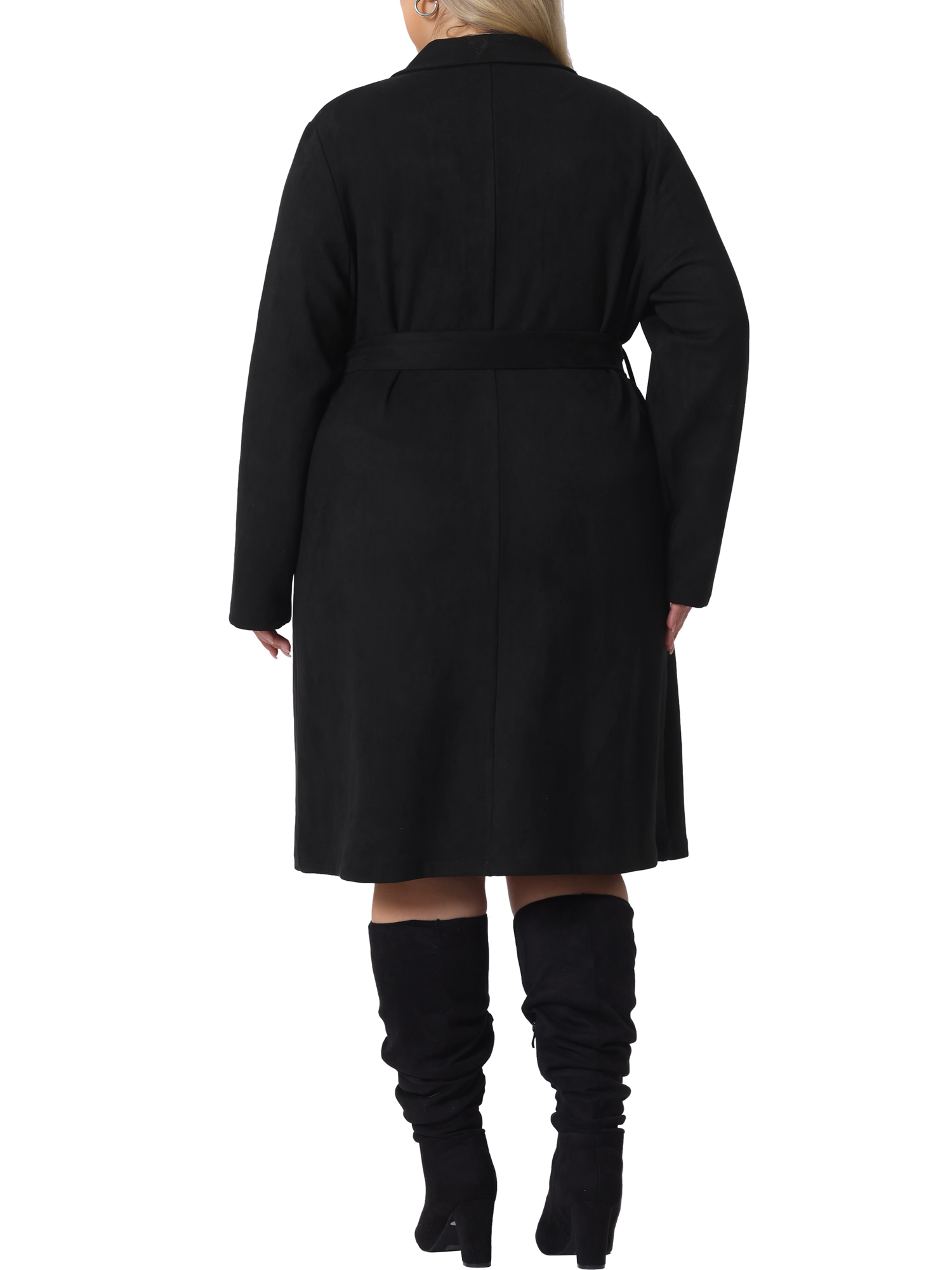 DARING DIVA Plus Size Faux Suede Trench Notch Lapel Long Sleeve Jacket 4X Black