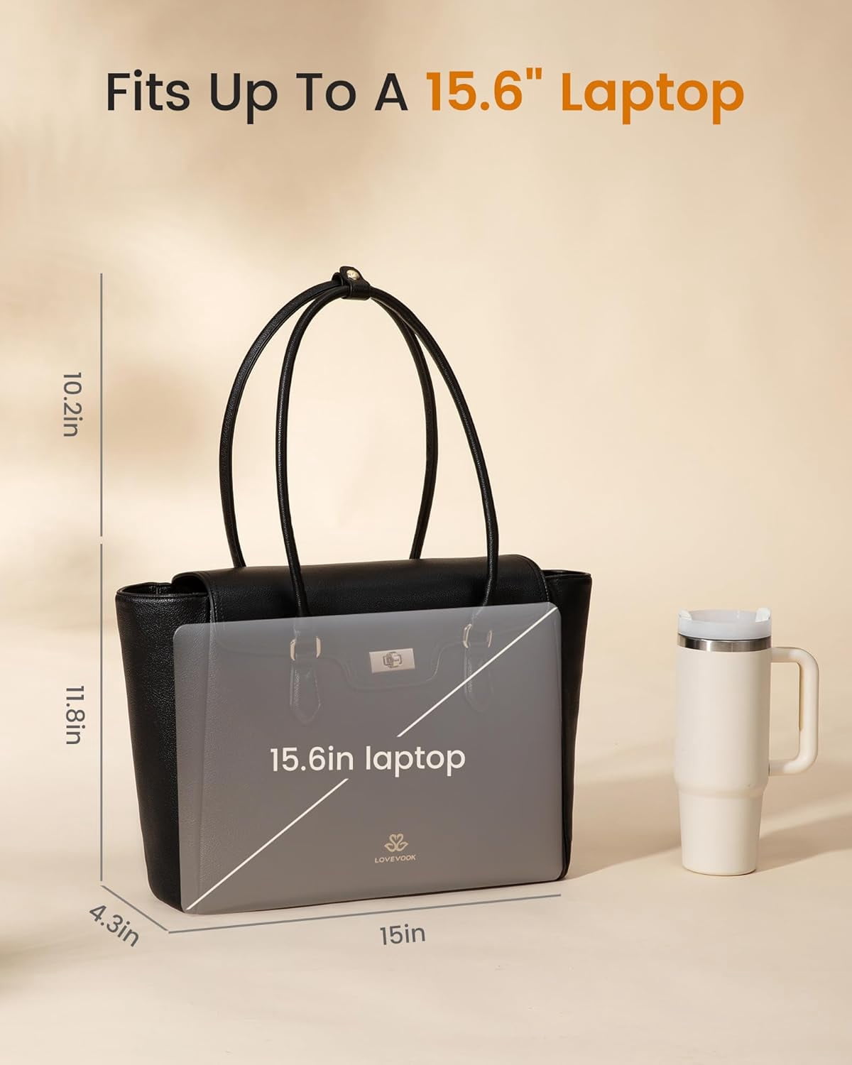 LOVEVOOK Laptop Bag for Women Soft Leather Work Bag, Office Shoulder Tote Purse Professional Briefcase with Flap Design