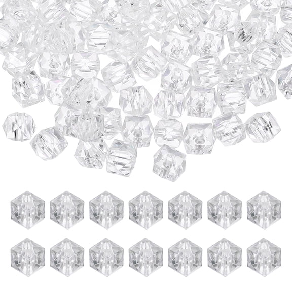 Uxcell 10mm Acrylic Cube Faceted Beads, 200 Pcs Square Diamond Beads for Jewelry Making, White