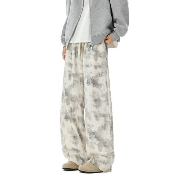 Men's Pants, Corduroy Vintage Straight Leg Casual Trousers with Camouflage Print, Baggy Wide Leg for Outdoor, Fashion and Streetwear,Beige,L