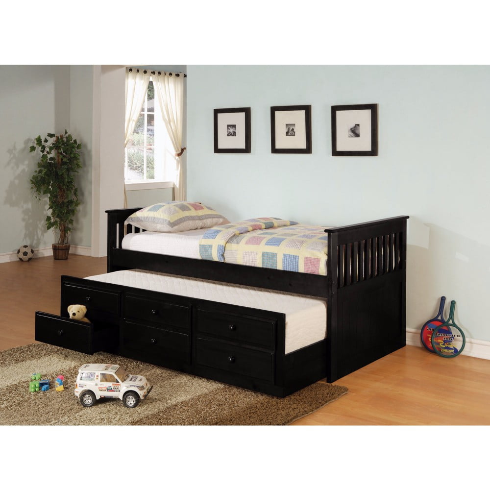 Sophisticated Daybed Bed with Trundle and Storage Drawers, Black