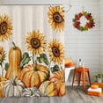 thumbnail image 2 of Shower Curtain 66"W x 72"L Autumn Thanksgiving Pumpkin Sunflower Fabric Shower Curtains Set with Hooks Water Repellent Bathroom Curtains Machine Washable Bathroom Accessories, 2 of 6