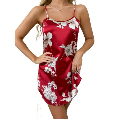 

Womens Nightgowns Sleepdress Floral Slip Dress Sleepshirts Red XL