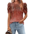 thumbnail image 2 of Tnhcen T-Shirt d'Été Ample pour Femmes à Col Rond Imprimé avec Manches Bouffantes Correctrices / Chemise Décontractée Extensible / Design Léger et Respirant / P-2TG, 2 of 7