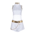 thumbnail image 4 of Halloween Singer Costume - Gi"rl"s Popular Star Fancy Dress Cosplay Costume, White & Gold Sleeveless Crop Top and Shorts with Wide Gold Chain Belt for Halloween Night, Size:110, 4 of 4