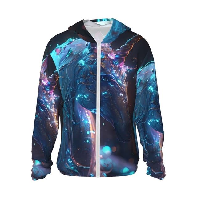 Balery Crystal Pattern White Horse Sudadera ligera de manga larga con capucha y protección solar UPF 50+ para hombre y mujer, ideal para pesca y running-Small