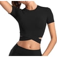 thumbnail image 1 of Femmes Col Rond Crop Top Ventre Crossover Manches Longues Ou Manches Courtes Sports Sh, 1 of 5