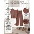 thumbnail image 3 of JWD Women's 2 Piece Pajama Set Off-Shoulder Short Sleeve Top And Wide Leg Lounge Pants Soft Cozy Sleepwear Loungewear Brown 2XL, 3 of 7