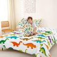 thumbnail image 4 of Metsweet Simple Dinosaur King Size Comforter Sets 3pcs, Colorful Wildlife Comforters King Size, Red Green White,1 Comforter and 2 Pillowcases, 4 of 6