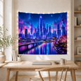 thumbnail image 5 of Blue and Magenta Neon City Across Reflective Water, Serene Digital Art for Cityscape Fans, Urban Wall Art, Housewarming Gift, Tapestry Wall Hanging for Bedroom and Studio, 5 of 7