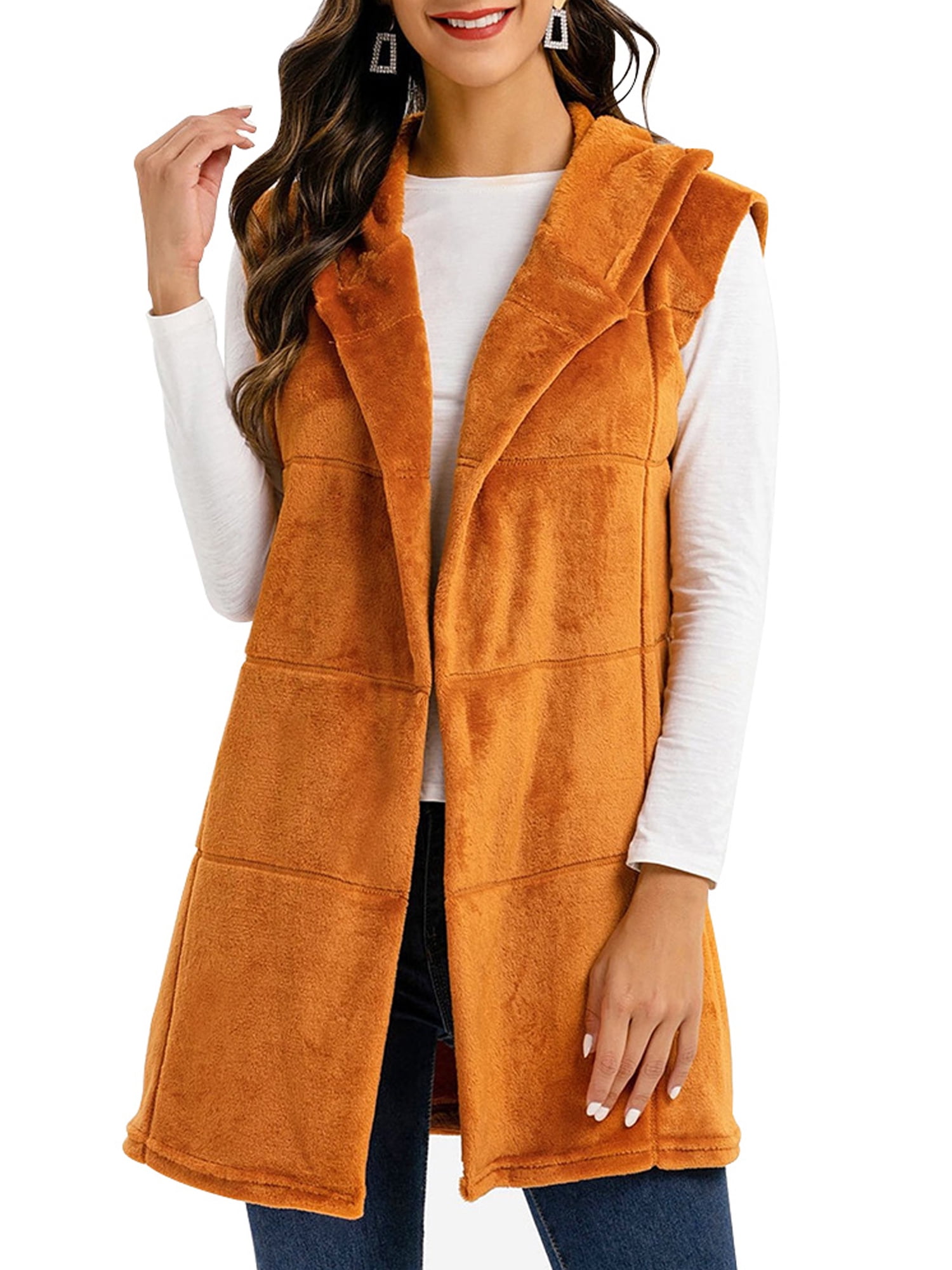 UPAIRC Womens Winter Warm Fleece Faux Fur Sleeveless Hooded Waistcoat