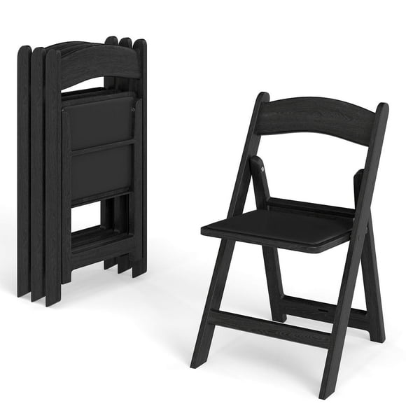 Costway 4 Pack Resin Folding Chairs with Padded Seat All-Weather Resin Frame Patio Black