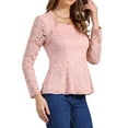 thumbnail image 4 of Blusas de encaje para mujeres, con cuello cuadrado, de manga larga, elásticas, elegantes y casuales, estilo peplum, talla XL, color rosa, 4 of 6