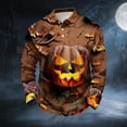thumbnail image 2 of GrmtClth Mens Regular Fit Halloween Long Sleeve Polo Tops Vintage Cracked Pumpkin Bat Print Comfort Soft Fabric Holiday Golf Weekend Casual Shirts Brown XL, 2 of 7
