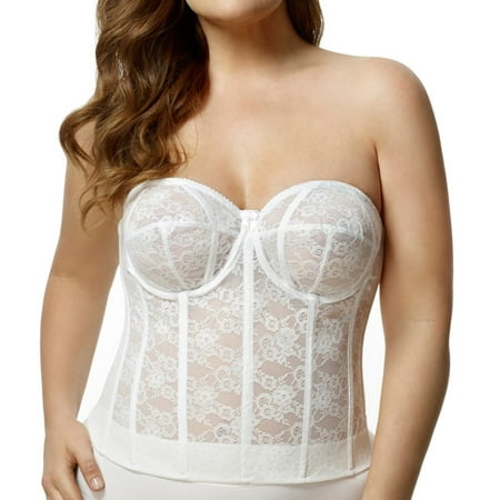 

Women s Elila 6621 Lace Strapless Longline Underwire Bra (White 44I)