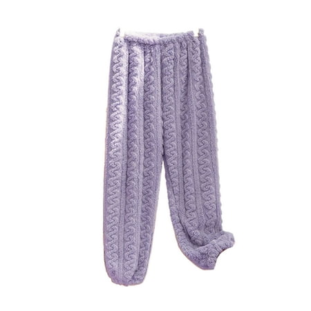 

Frontwalk Ladies Pj Bottoms Solid Color Pajama Pants Elastic Waist Sleepwear Winter Warm Loose Trousers Fuzzy Fleece Lounge Pant Purple 2XL