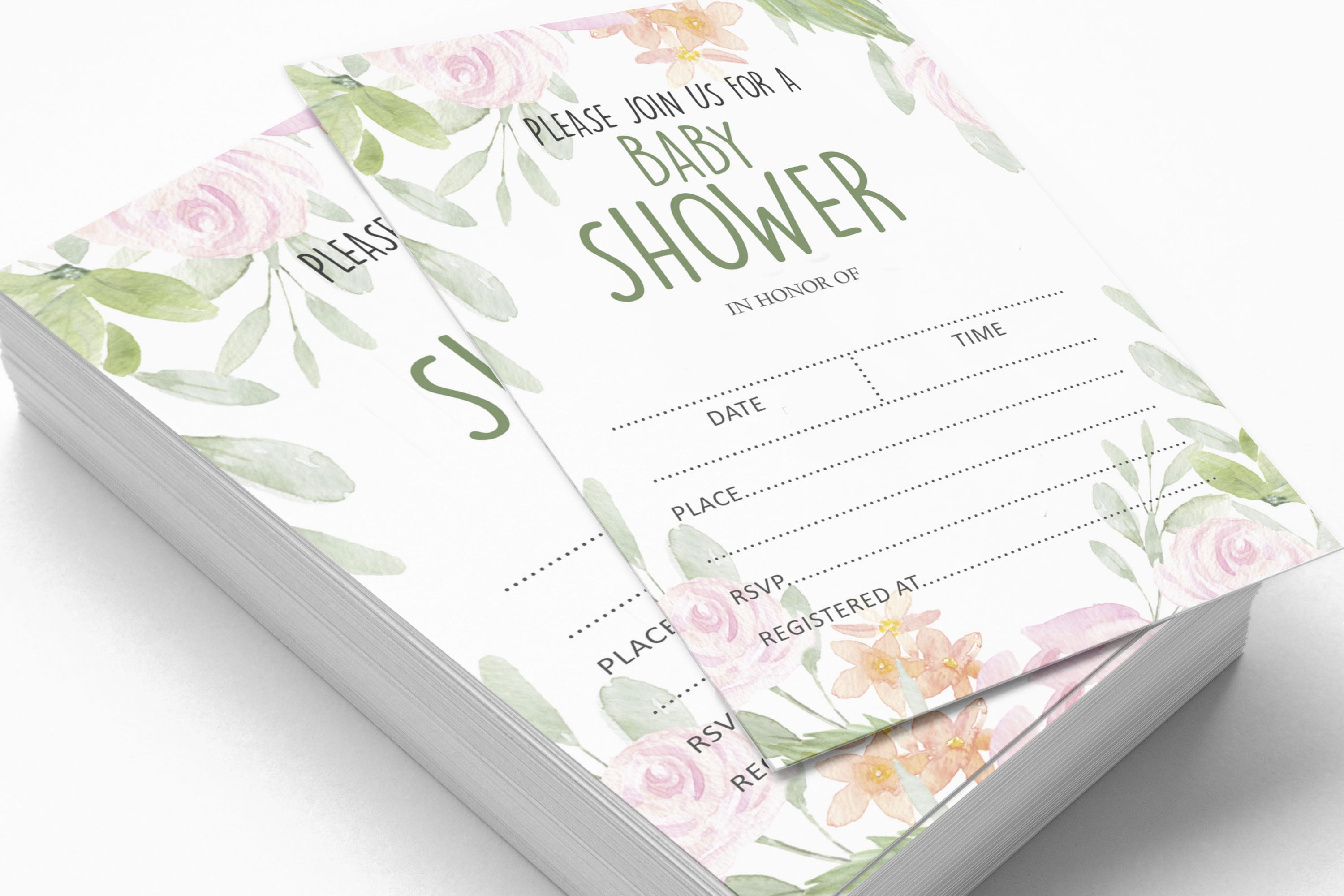 Inkdotpot Set Of 30Floral Baby Shower Invitations-Diaper Raffle Tickets And Baby Shower Book Request Cards Gender Neutral Invites Its A Boy Its A Girl