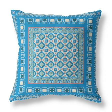 26â€ Blue Pink Block Indoor Outdoor Zippered Throw Pillow