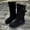 #075-Black, variant on Women's Winter Knee High Boots - Mid Heel Chunky Heel Round Toe Slip On Boots with Buckle Closure, Solid Color Casual Boots for Daily Wear