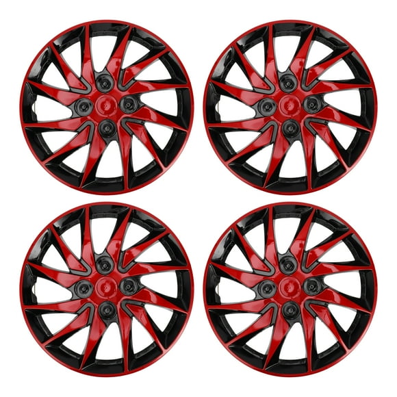 Unique Bargains 4Pcs R15/ 15 Inch Universal Wheel Rim Hub Cover Wheel Hub Caps Clip-on Black Red