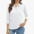 thumbnail image 2 of Classic Polo Shirts for Women 3/4 Sleeve V Neck Collared Tops Basic Trendy Beach Casual Tees Summer White M, 2 of 5