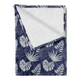 thumbnail image 2 of Leaves Soft Flannel Fleece Throw Blanket, Hawaiian Flora Tropical Rainforest Monstera Leaves on Stripes, Cozy Plush for Indoor and Outdoor Use, 50" x 70", Violet Blue Coconut, by Ambesonne, 2 of 5