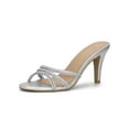 thumbnail image 1 of BLISSFUL STEP Women's Triple Strap Rhinestone Mules Open Toe Stiletto Heel Slide Sandals Silver 7, 1 of 8