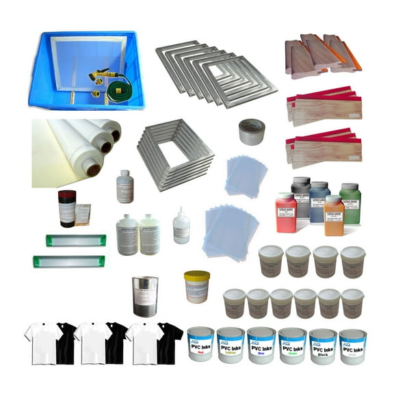 Techtongda 6 Color Silk Screen Printing Accessories Full Set Kit Exposure Unit Squeegee Ink Supply