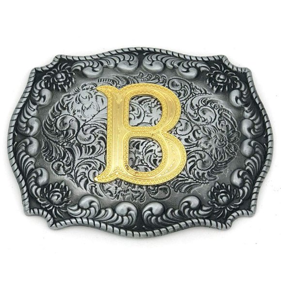 Boucle de Ceinture Western Lettres Initiales ABCDEFG à Y-Cowboy Rodéo Argent Grande Boucle de Ceinture pour Hommes et Femmes (B) Upgrade