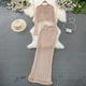thumbnail image 4 of Falda de cola de pez envuelta en glúteos de cintura alta, vestido de trompeta de manga larga, adornado con diamantes Top corto de pie con cuello, dos piezas, 4 of 5