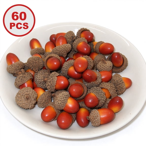 Artificial Acorn Decor, 60 Pcs Faux Acorns for Fall Decor, Autumn Decor Bowl Vase Filler for Thanksgiving