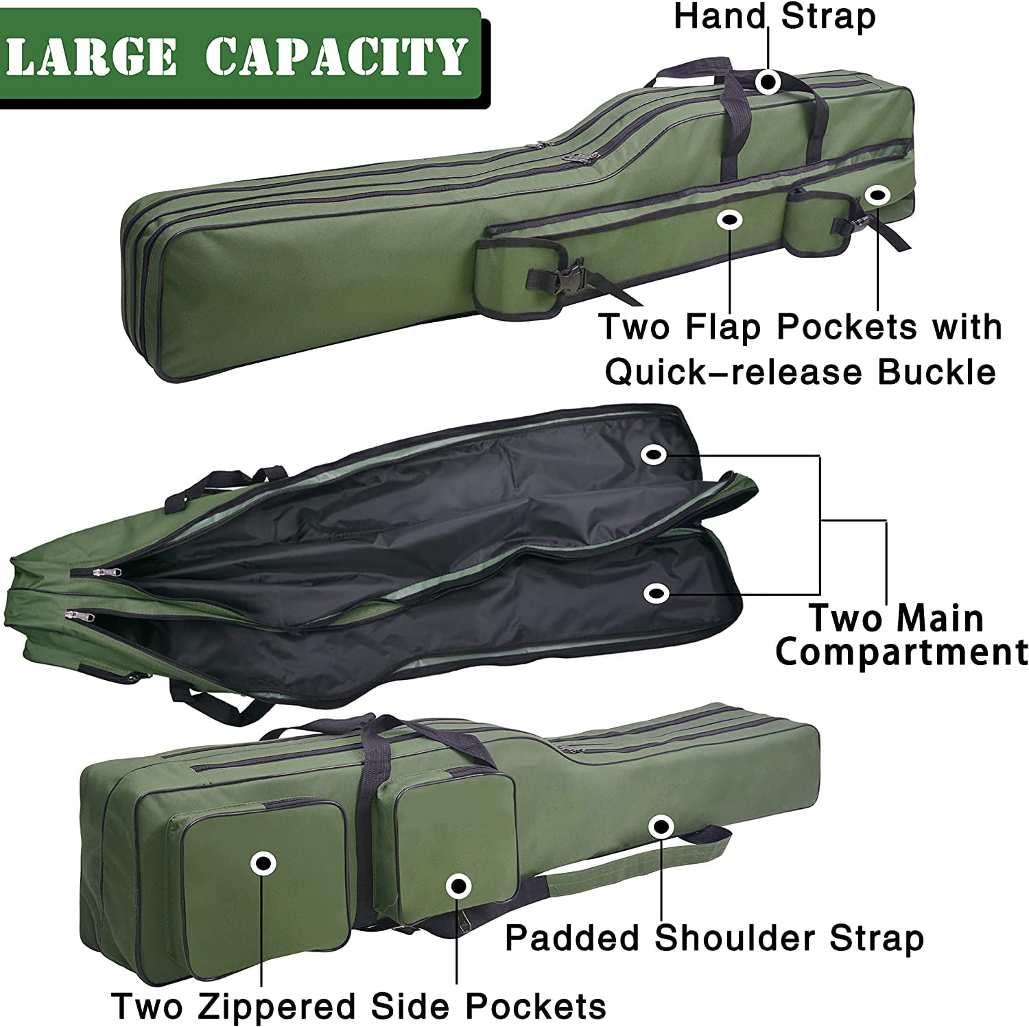 Fishing Rod Case 4.27 ft Fishing Pole Bag Case Portable Fishing Pole Case for Travel Waterproof Fishing Rod Reel Organizer Oxford Fishing Gear Bag for Saltwater Freshwater Ice Fishing Gift for Men