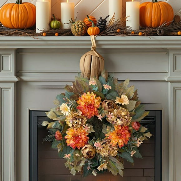 Autumn Pumpkin Decorative Wreath Seasonal Home Front Door Indoor Festivities Fall Floral Arrangement