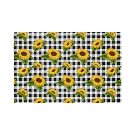 

Table Placemats Set of 4 - Sunflowers checkered plaid 12x18 In Faux Linen Double Heat Resistant Place Mats Cloth Indoor/Outdoor Placemats Washable Table Mats for Dining Kitchen Party