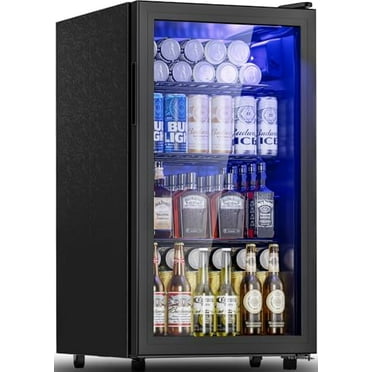 Beverage Refrigerator Cooler with 128 Can Drink Beer Fridge, Wine Soda Cooler with Shelves, Light and Wheels